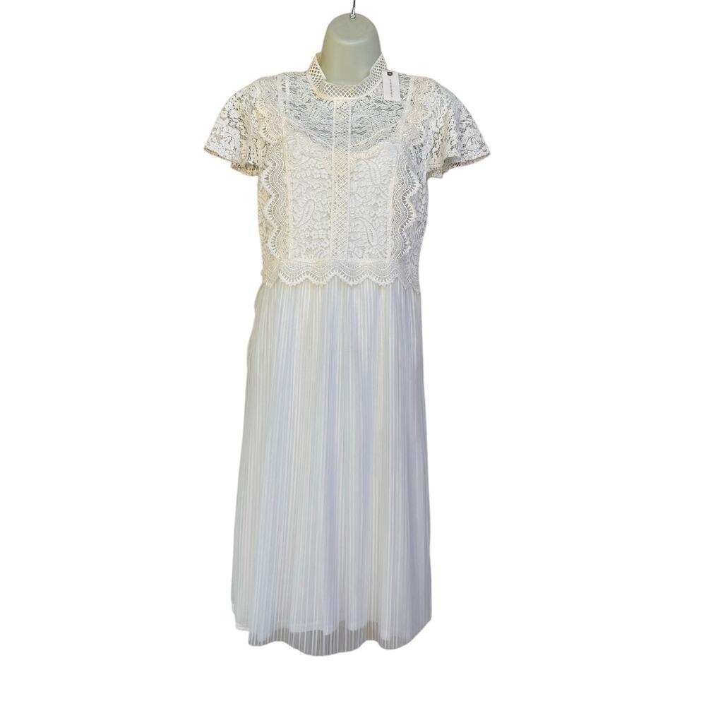 NWT Feather Bone Anthropologie Greenwich Lace Dress Size 4 Ivory Pleated Skirt - Picture 4 of 9